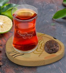 Kişiye Özel Modern Art Tasarımlı Doğal Ahşap Tabaklı Heybeli Çay Bardağı Sunum Seti Model 4