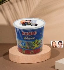 Kişiye Özel Sevgililer Karikatürlü Dev Boy Haribo Minis Kovası (10gx100adet) Model 17