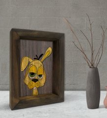 BK Gift Drunken Rabbit - Yellow Tasarımlı Dekoratif Doğal Masif Ahşap Çerçeve 15x20cm-1