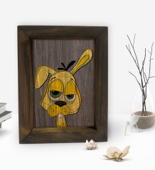 BK Gift Drunken Rabbit - Yellow Tasarımlı Dekoratif Doğal Masif Ahşap Çerçeve 15x20cm-1