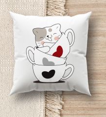 BK Gift Kedi Tasarımlı Beyaz Kırlent Yastık, Ev Hediyesi, Ev Dekorasyonu, Dekoratif Hediye-10