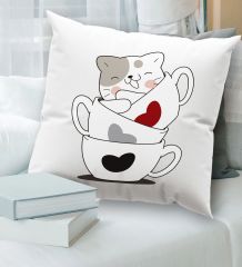 BK Gift Kedi Tasarımlı Beyaz Kırlent Yastık, Ev Hediyesi, Ev Dekorasyonu, Dekoratif Hediye-10