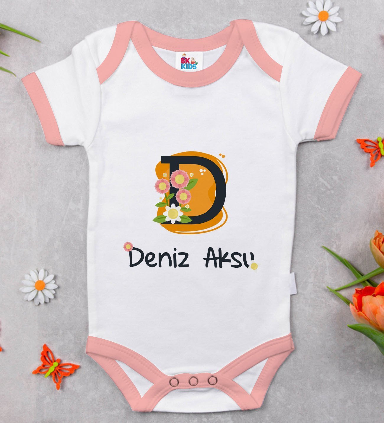 BK Kids Kişiye Özel Pembe Bebek Body Zıbın - Model 109