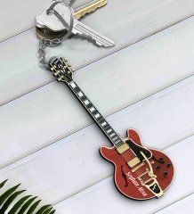 Kişiye Özel İsimli Elektro Gitar Enstrüman Ahşap Anahtarlık-3