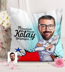 Kişiye Özel Bay Kasap Karikatürlü Saten Yastık - 1