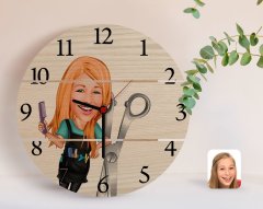 Kişiye Özel Kadın Kuaför Karikatürlü Otantik Ahşap Palet Saat-1