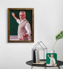Kişiye Özel Erkek Öğretmen Yağlıboya Tasarımlı Doğal Masif Ahşap Çerçeveli Tablo 30x40cm-1
