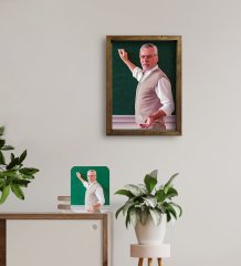 Kişiye Özel Erkek Öğretmen Yağlıboya Tasarımlı Doğal Masif Ahşap Çerçeveli Tablo 30x40cm-1