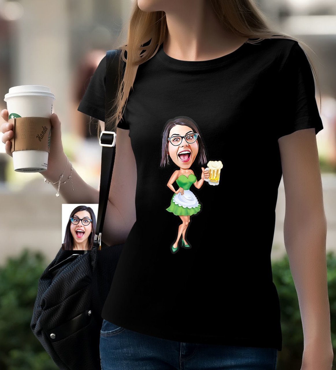 Kişiye Özel Bayan Karikatürlü Siyah T-Shirt-30