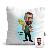 Kişiye Özel Ressam Karikatür Saten Yastık - 1