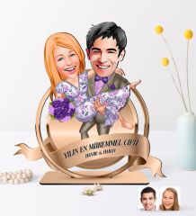 Kişiye Özel Yılın En Mükemmel Çifti Karikatürlü 3D Ahşap Biblo Plaket-56