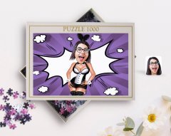 Kişiye Özel Tavşan Kız Karikatürlü 1000 Parça Profesyonel Puzzle-1