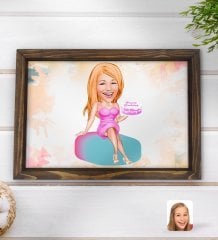 Kişiye Özel Kadın Doğum Günü Karikatürlü Doğal Ahşap Tepsi-2