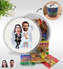 Kişiye Özel Sevgililer Karikatürlü Dev Boy Haribo Minis Kovası (10gx100adet) Model 16