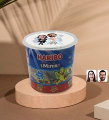 Kişiye Özel Sevgililer Karikatürlü Dev Boy Haribo Minis Kovası (10gx100adet) Model 16