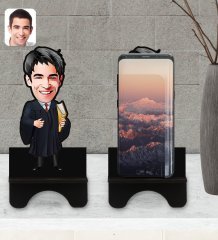 Kişiye Özel Erkek Avukat Karikatürlü Ahşap Biblo Telefon Standı-1