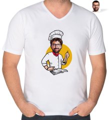 Kişiye Özel Erkek Chef Karikatürlü V Yaka Tişört-12