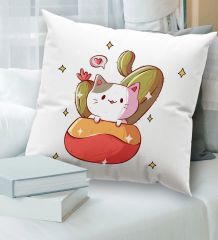 BK Gift Kedi Tasarımlı Beyaz Kırlent Yastık, Ev Hediyesi, Ev Dekorasyonu, Dekoratif Hediye-9