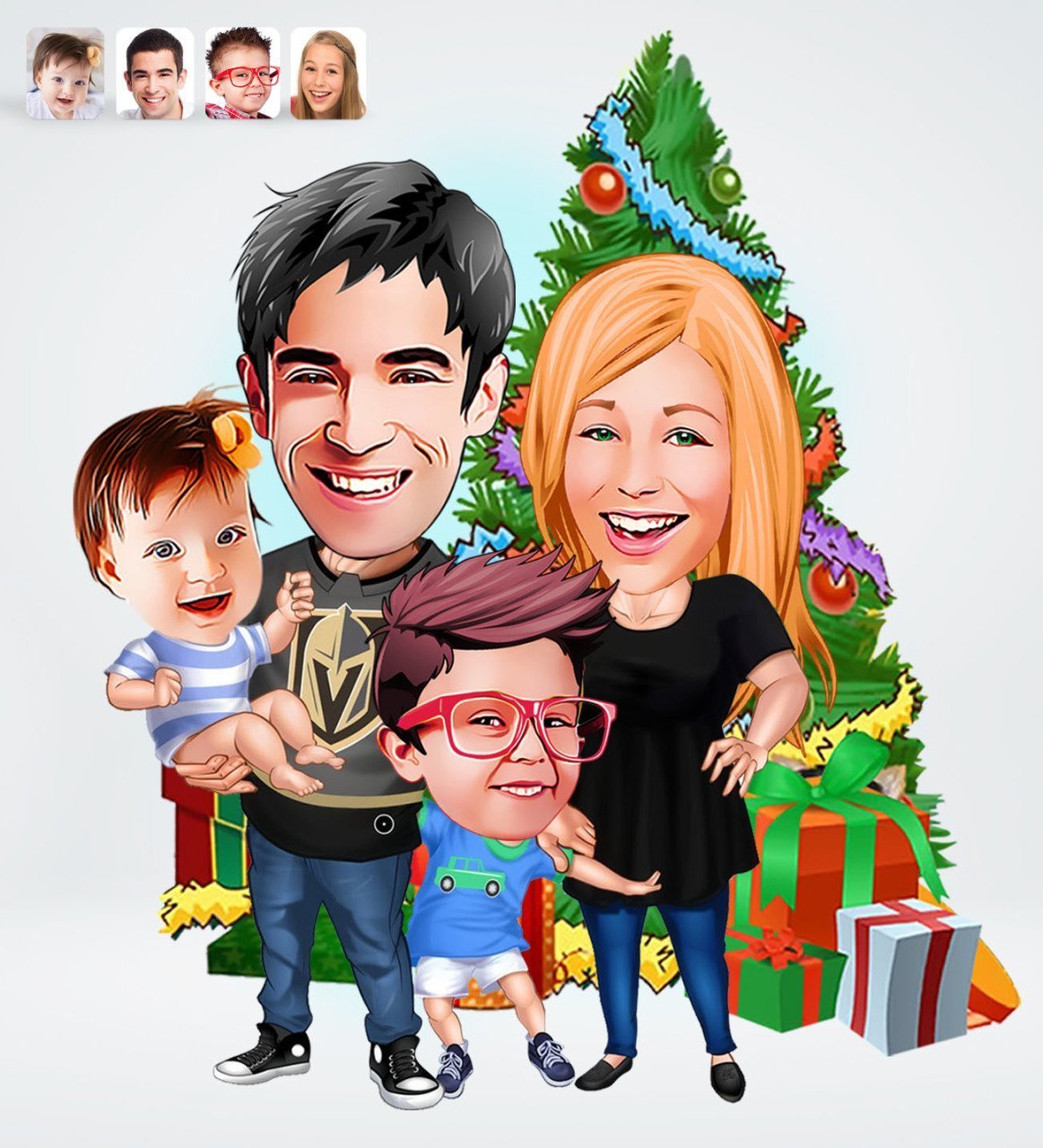 Kişiye Özel Yeni Yıl Aile Tasarımlı Dijital Karikatür-5