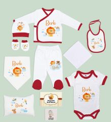 BK Kids Kişiye Özel 11 Parça Kırmızı Hastane Çıkışı Body Zıbın Battaniye ve Yastık Hediye Seti-7