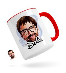Kişiye Özel Erkek Yüz Karikatürlü Kırmızı Kupa Bardak-1