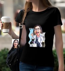 Kişiye Özel Bayan Veteriner Hekim Karikatürlü Siyah T-Shirt