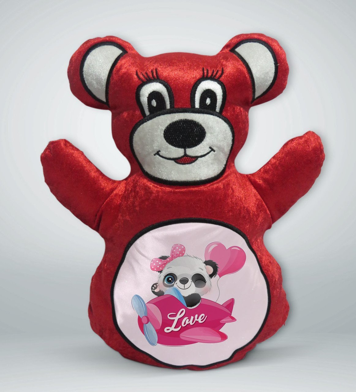 BK Gift Sevimli Panda Tasarımlı Kırmızı Ayıcık Yastık-5