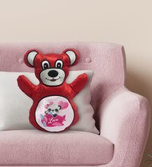 BK Gift Sevimli Panda Tasarımlı Kırmızı Ayıcık Yastık-5