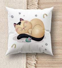 BK Gift Kedi Tasarımlı Beyaz Kırlent Yastık, Ev Hediyesi, Ev Dekorasyonu, Dekoratif Hediye-8