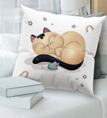 BK Gift Kedi Tasarımlı Beyaz Kırlent Yastık, Ev Hediyesi, Ev Dekorasyonu, Dekoratif Hediye-8