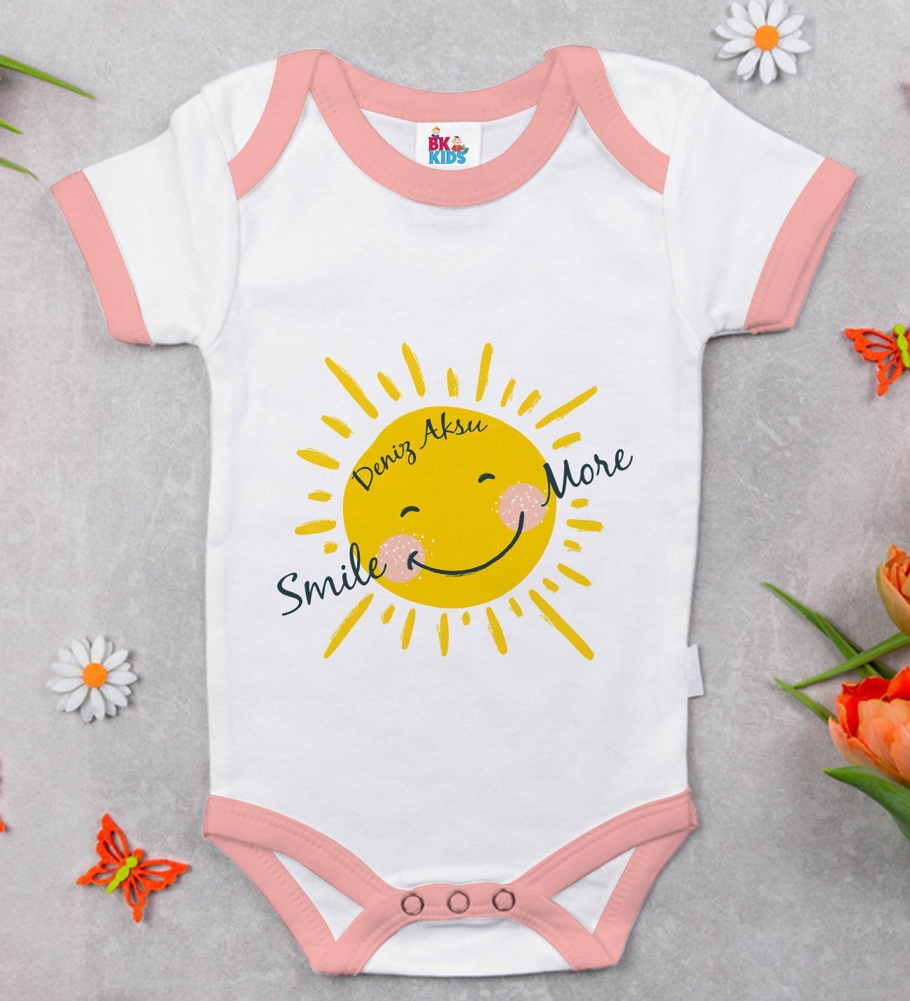 BK Kids Kişiye Özel Pembe Bebek Body Zıbın - Model 106