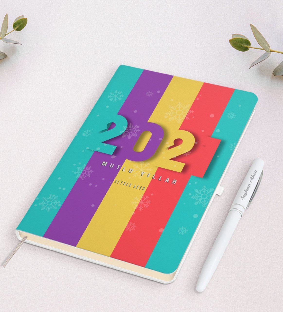 Kişiye Özel 2023 Mutlu Yıllar Beyaz Defter ve Kalem Hediye Seti-8