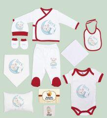 BK Kids Kişiye Özel 11 Parça Kırmızı Hastane Çıkışı Body Zıbın Battaniye ve Yastık Hediye Seti-6