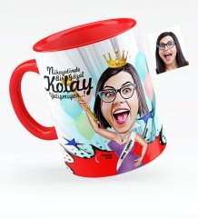 Kişiye Özel Bayan Güzellik Kraliçesi Karikatürlü Kırmızı Kupa Bardak - 1