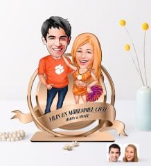 Kişiye Özel Yılın En Mükemmel Çifti Karikatürlü 3D Ahşap Biblo Plaket-54