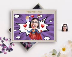 Kişiye Özel Süper Anne Karikatürlü 1000 Parça Profesyonel Puzzle-1