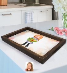 Kişiye Özel Kadın Diyetisyen Karikatürlü Doğal Ahşap Tepsi-1