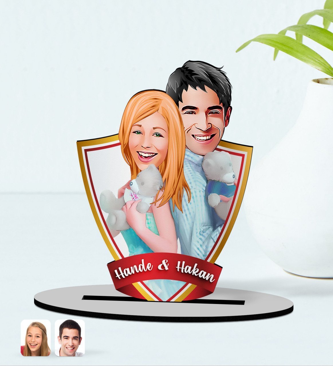 Kişiye Özel İsimli Sevgililer Karikatürlü Ahşap Biblo Model-87