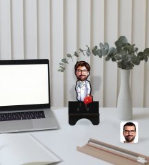 Kişiye Özel Erkek Acil Tıp Teknisyeni Karikatürlü Ahşap Biblo Telefon Standı-1