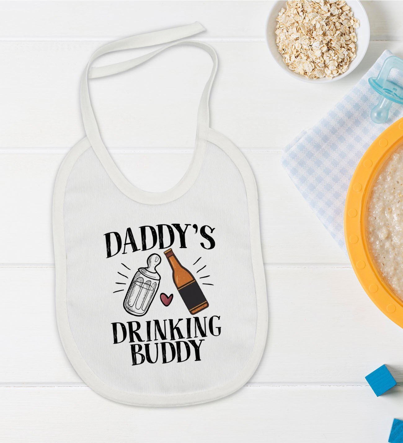 BK Kids Daddy's Driking Buddy Tasarımlı Bebek Mama Önlüğü - Model 2