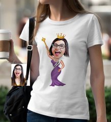 Kişiye Özel Güzellik Kraliçesi Karikatür Beyaz Tişört - 1