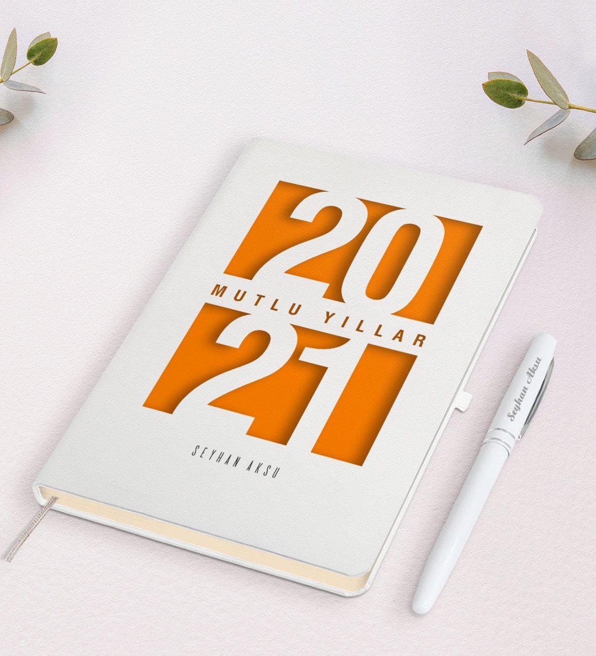 Kişiye Özel 2023 Mutlu Yıllar Beyaz Defter ve Kalem Hediye Seti-7