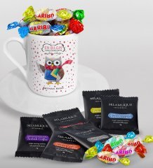 Kişiye Özel Tarih Öğretmeni Türk Kahvesi Fincanı Selamlique Karışık Türk Kahvesi ve Haribo Şeker Hediye Seti-3