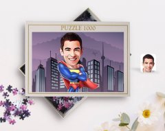 Kişiye Özel Süper Adam Karikatürlü 1000 Parça Profesyonel Puzzle-1