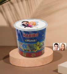 Kişiye Özel Sevgililer Karikatürlü Dev Boy Haribo Minis Kovası (10gx100adet) Model 13