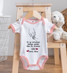 BK Kids Kişiye Özel Pembe Bebek Body Zıbın - Model 104