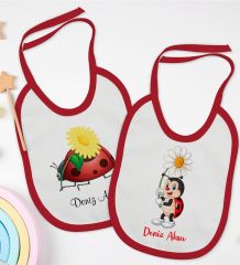 BK Kids Kişiye Özel Uğur Böceği Tasarımlı 2’li Kırmızı Mama Önlüğü-2