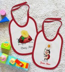 BK Kids Kişiye Özel Uğur Böceği Tasarımlı 2’li Kırmızı Mama Önlüğü-2