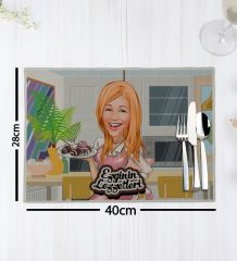 BK Gift Kişiye Özel Karikatürlü 4’li Keten Amerikan Servis Seti-2, Ev Hediyesi,Baskılı Servis Bezi, Mutfak Dekoru