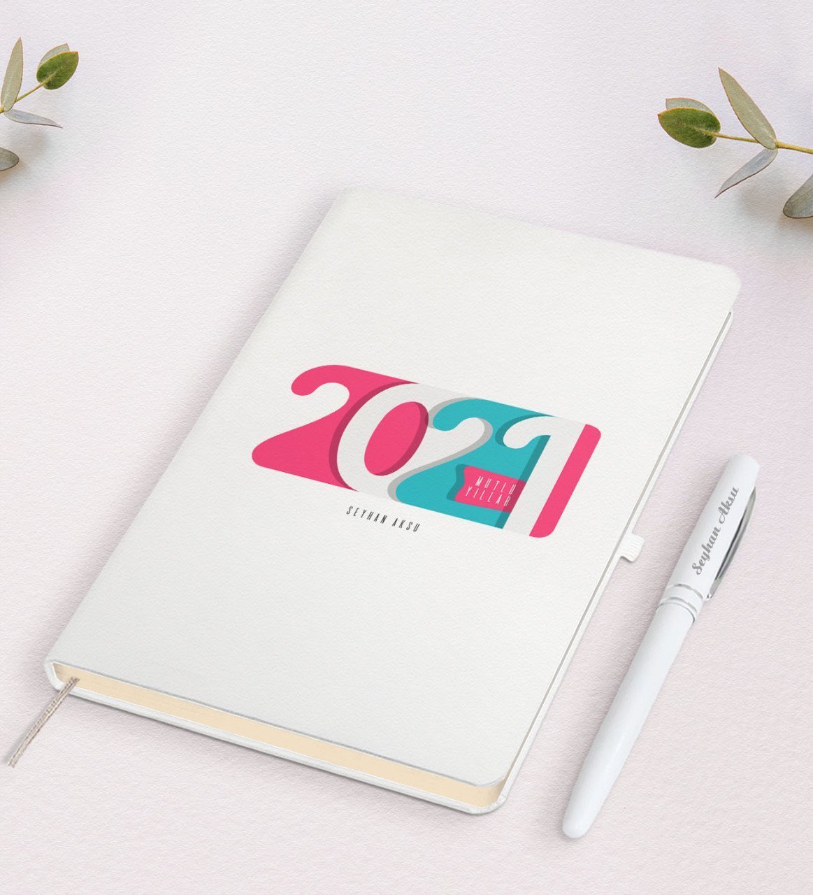 Kişiye Özel 2023 Mutlu Yıllar Beyaz Defter ve Kalem Hediye Seti-6
